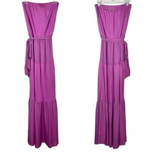 Haute Hippie Purple Strapless Tiered Maxi Dress Medium